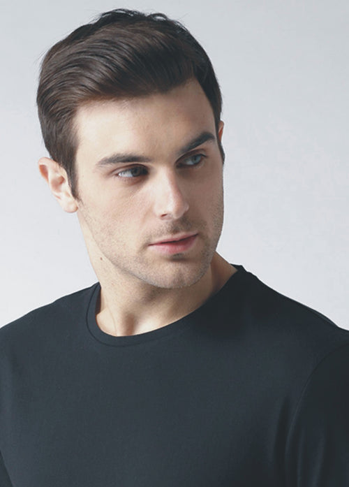 Men Black Bio Wash Combed 100% Cotton Round Neck T-Shirt