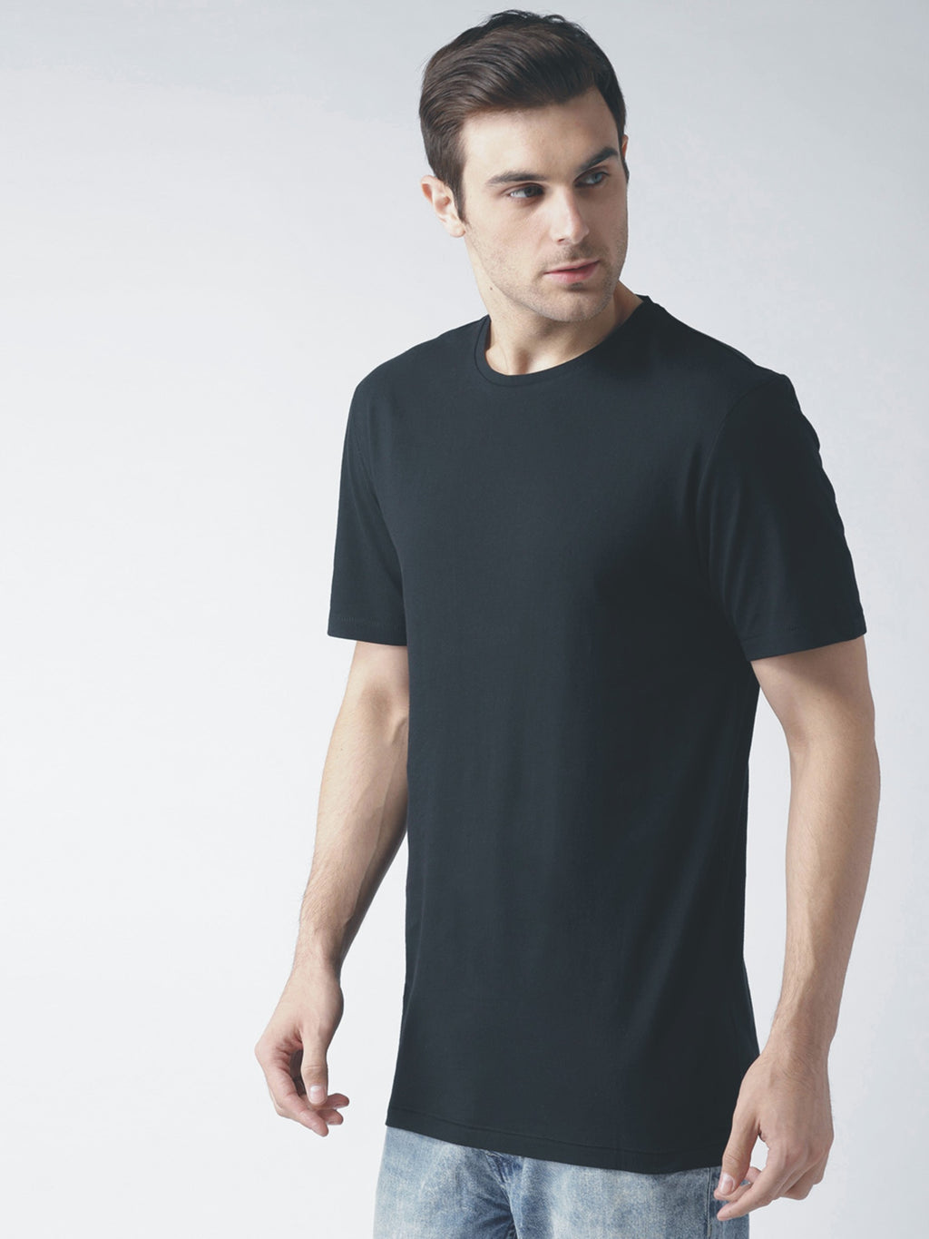 Men Black Bio Wash Combed 100% Cotton Round Neck T-Shirt