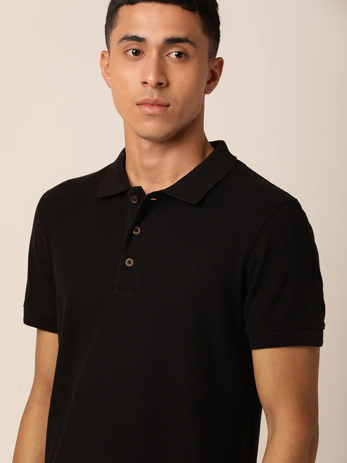 MEN POLO NECK BLACK T-SHIRT