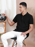MEN POLO NECK BLACK T-SHIRT